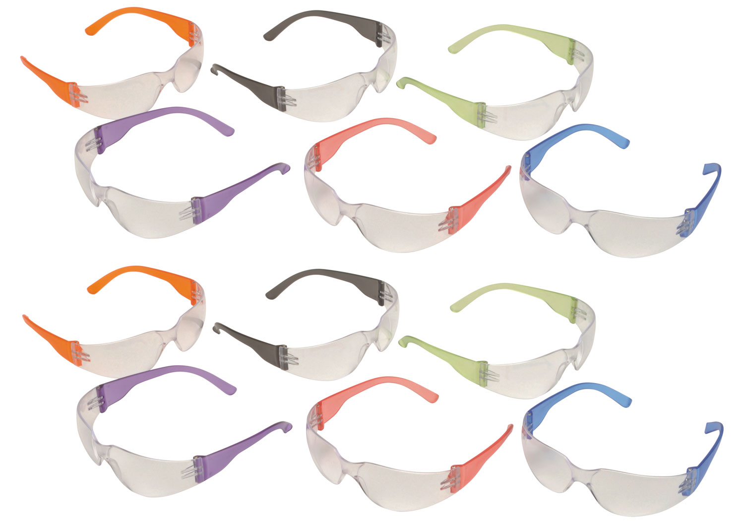 Pyramex S4110MP Intruder Glasses Anti-Scratch Polycarbonate Clear Lens with Multi-Color Temples 12 Pair
