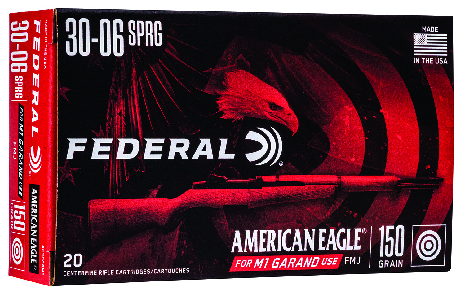 Federal AE3006M1 American Eagle M1 Grand 30-06 Springfield 150 gr 2740 fps Full Metal Jacket (FMJ) 20 Bx/10 Cs