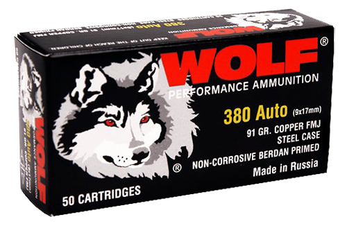 Wolf 917FMJ PolyFormance Pistol 380 Automatic Colt Pistol (ACP) 91 GR Full Metal Jacket 50 Bx/ 20 Cs 1000 Total (Case)