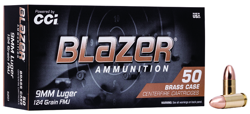 CCI 5201 Blazer Brass Handgun 9mm Luger 124 gr Full Metal Jacket (FMJ) 50 Per Box/ 20 Cs