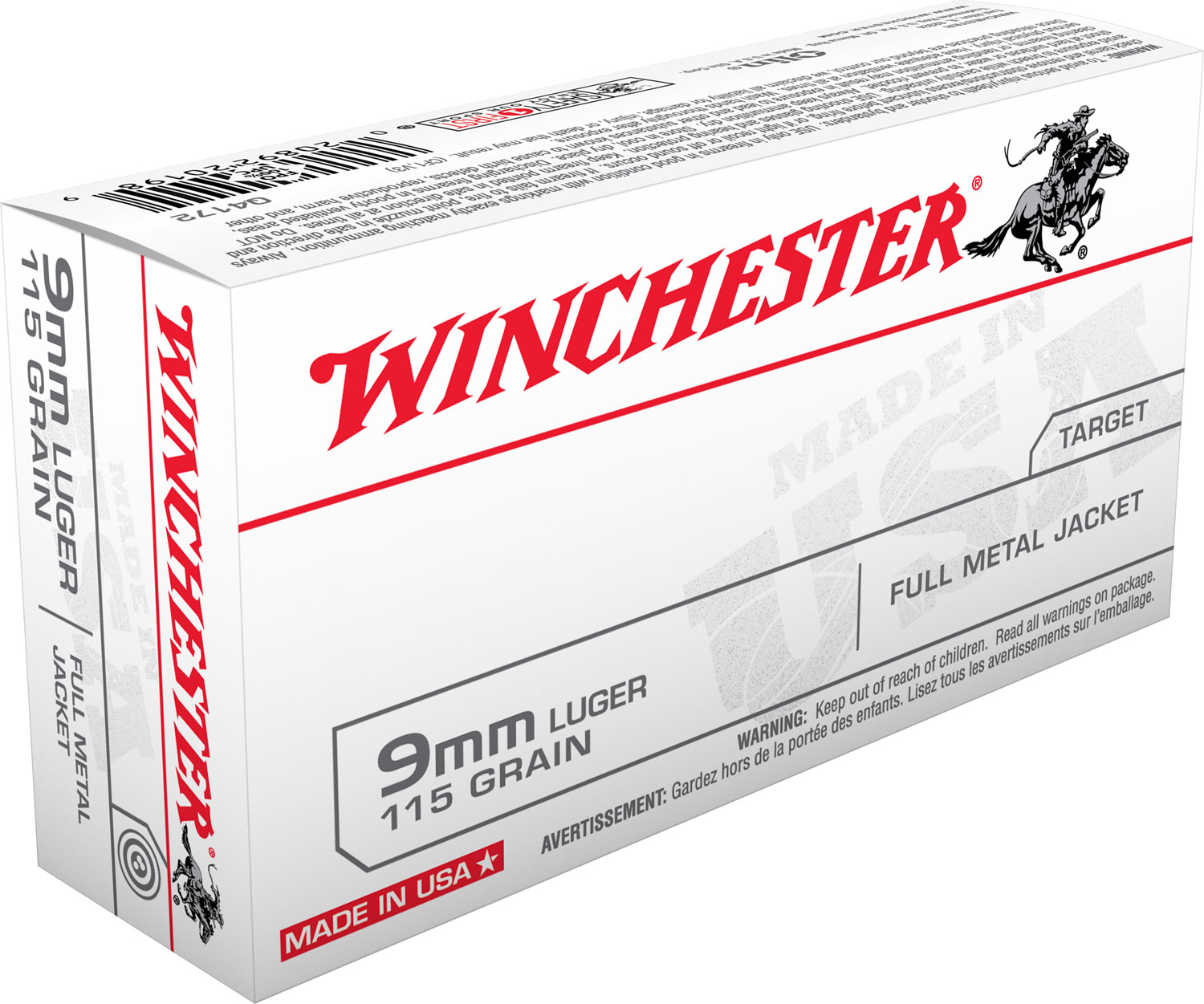 WINCHESTER USA 9MM LUGER 115GR FMJ-RN 50RD 20BX/CS