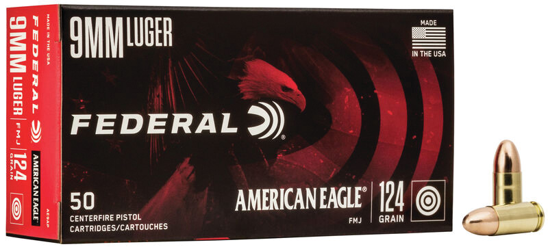 Federal AE9AP American Eagle  9mm Luger 124 gr Full Metal Jacket (FMJ) 50 Bx/ 20 Cs