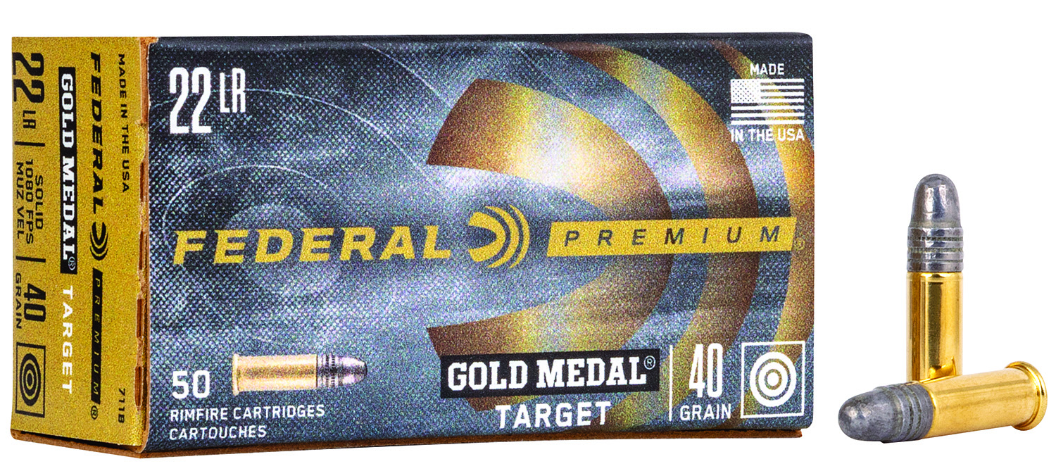 Federal 711B Premium Gold Medal 22 LR 40 gr Lead Round Nose 50 Per Box/ 100 Cs