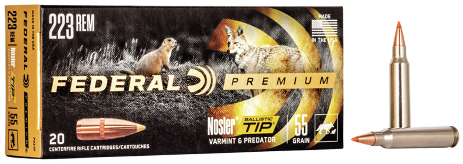 Federal P223F Premium Varmint & Predator 223 Rem 55 gr Nosler Ballistic Tip (NBT) 20 Bx/ 10 Cs
