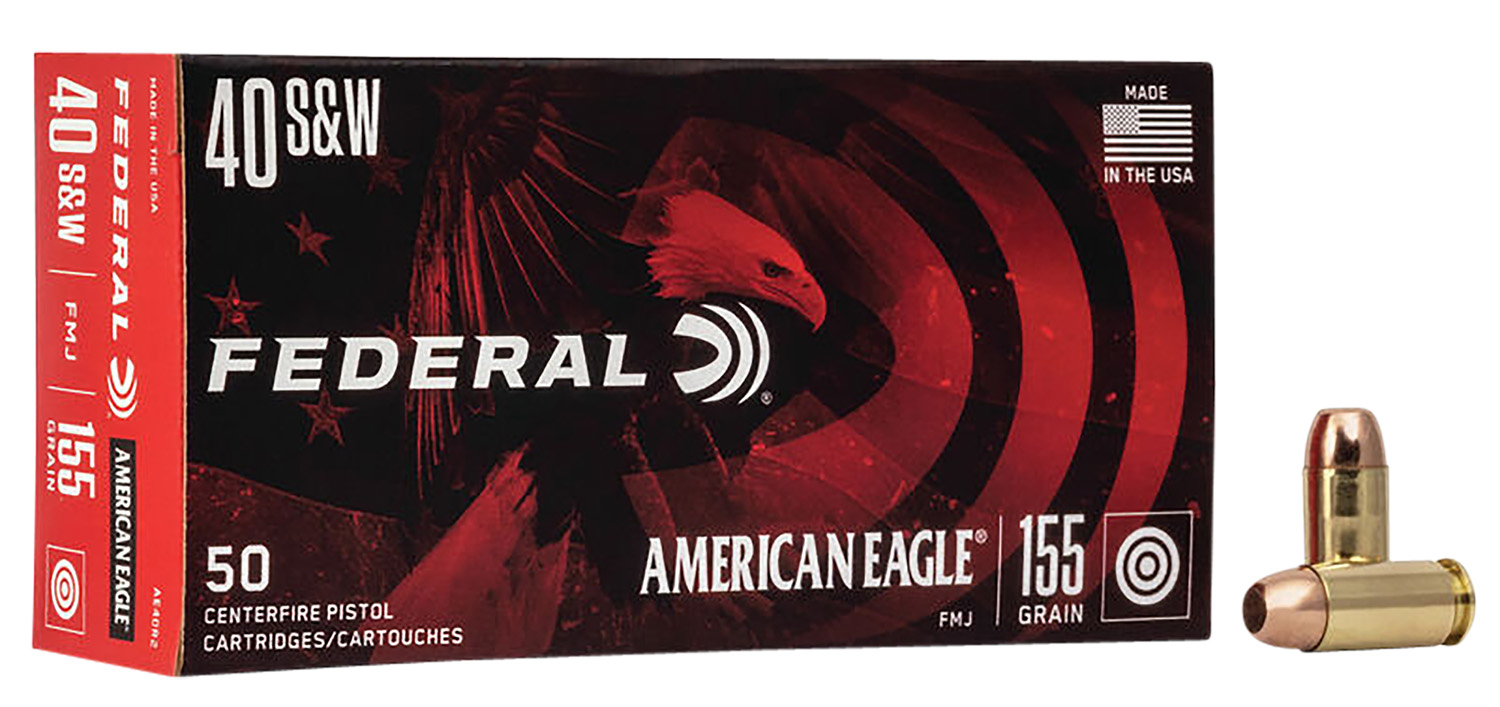 Federal AE40R2 American Eagle Handgun 40 S&W 155 gr Full Metal Jacket (FMJ) 50 Per Box/ 20 Cs