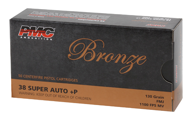 PMC Bronze .38 Super Handgun Ammo - 130 Grain | +P | FMJ | 50rd Box