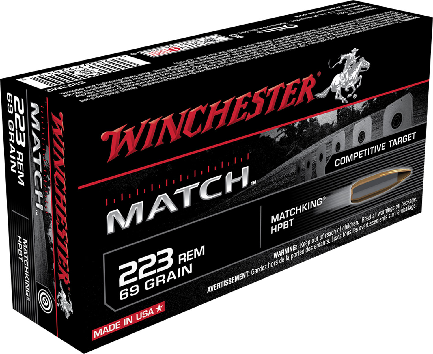 Winchester Ammo S223M2 Match  223 Rem 69 gr Sierra MatchKing Hollow Point Boat-Tail 20 Bx/ 10 Cs