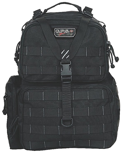G*Outdoors T1612BPB Tactical Range Backpack Black 1000D Nylon Teflon Coating with 3 Pistol Storage Cases, Visual ID Storage System, Pull-Out Rain Cover & Chest Strap