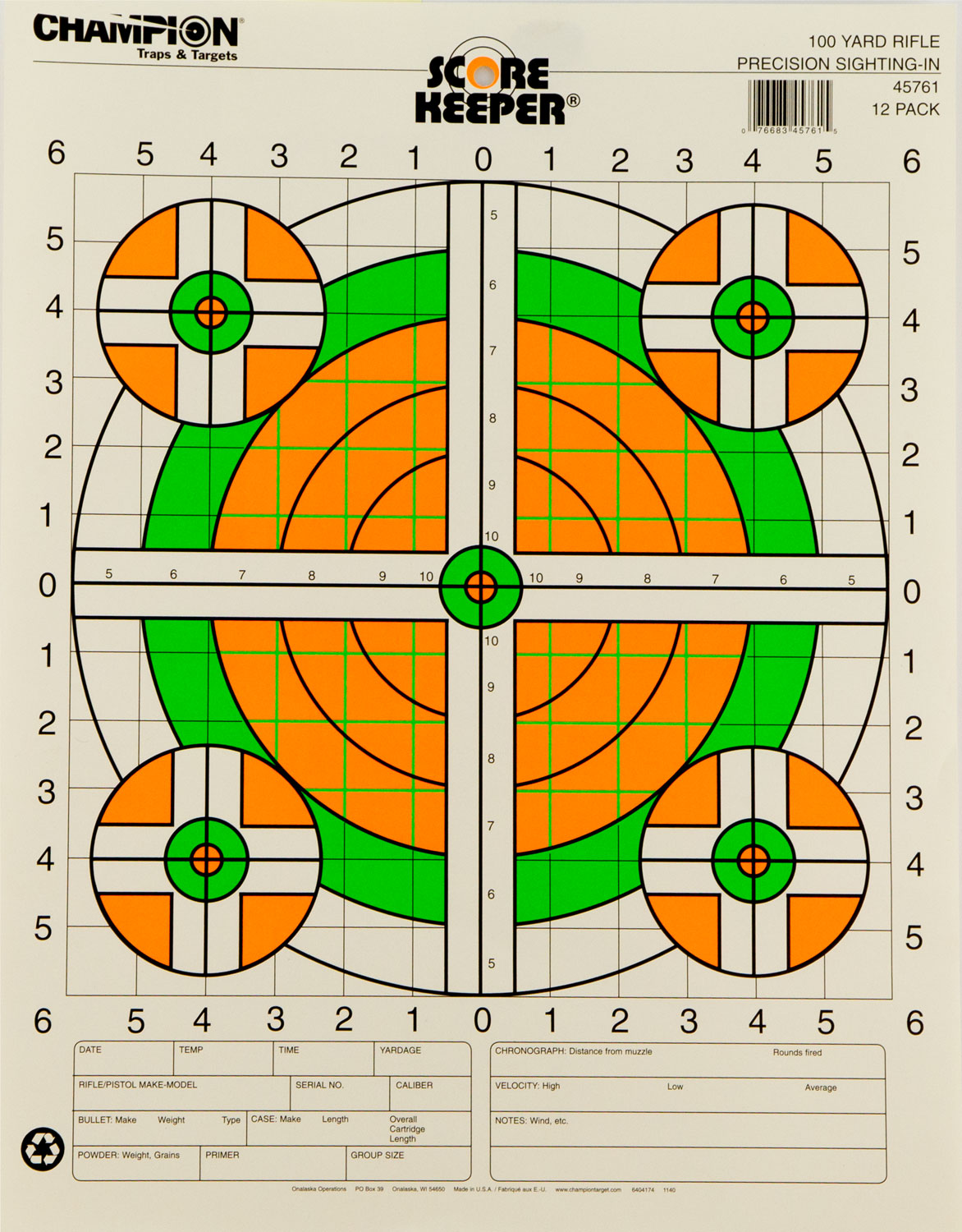Champion Targets 45761 Score Keeper  Bullseye Paper Hanging 100 yds Rifle 14