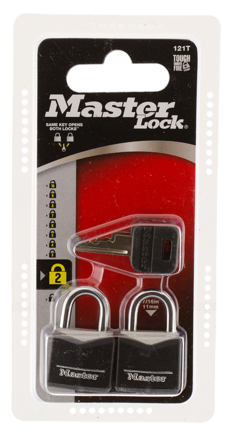 Master Lock 121T Padlock Keyed Open With Key Keyed Alike Steel Vinyl-Covered 2 Per Pkg