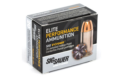 Sig Sauer E9MMA220 Elite Defense  9mm Luger 124 gr 1165 fps V-Crown Jacketed Hollow Point (VJHP) 20 Bx/10 Cs