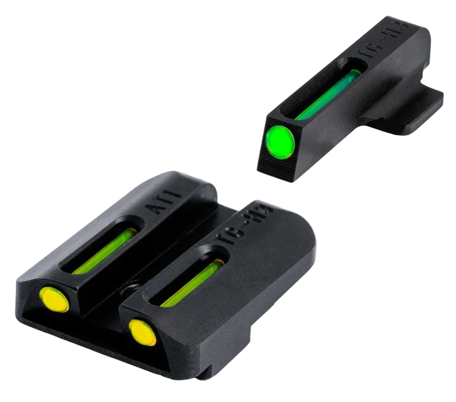 TruGlo TG-131GT1B TFO  Square Low Set Tritium/Fiber Optic Green Front/U-Notch Yellow Rear with Nitride Fortress Finished Frame for Glock 42, 43 (Except MOS Variants)