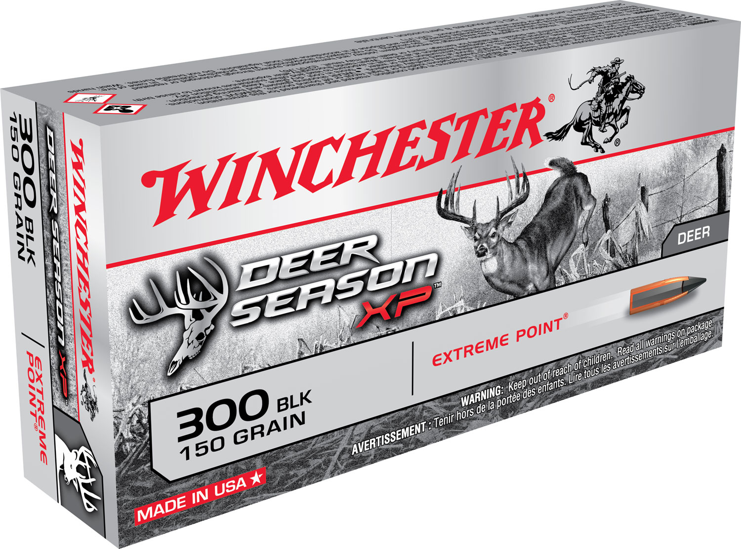 Winchester Ammo X300BLKDS Deer Season XP  300 Blackout 150 gr Extreme Point Polymer Tip 20 Bx/10 Cs