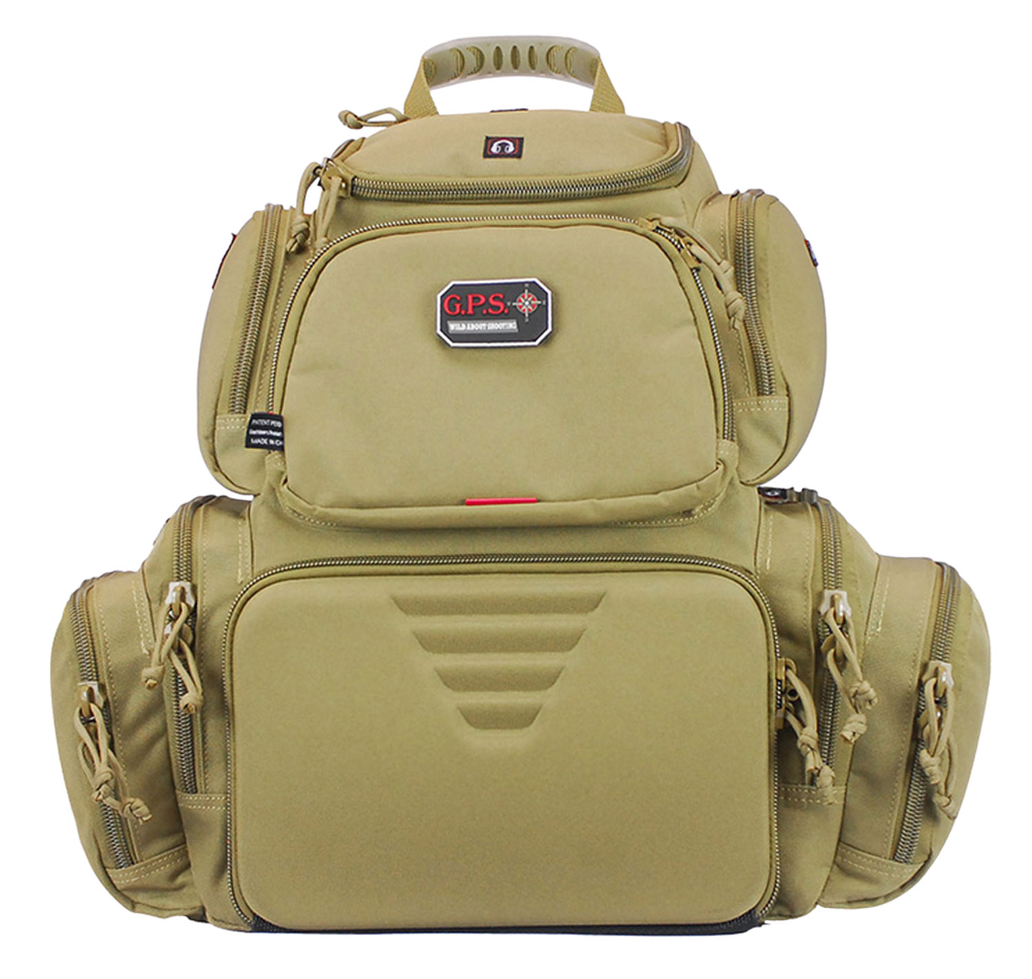 G*Outdoors 1711BPT Handgunner Backpack 1000D Nylon Tan with Foam Cradle Holds 4 Medium Handguns, Mag Pockets, Pull-Out Rain Cover & Visual ID Storage System