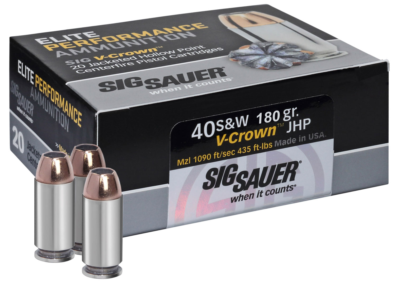 Sig Sauer E40SW220 Elite Defense  40 S&W 180 gr V Crown Jacketed Hollow Point 20 Per Box 10 Cs