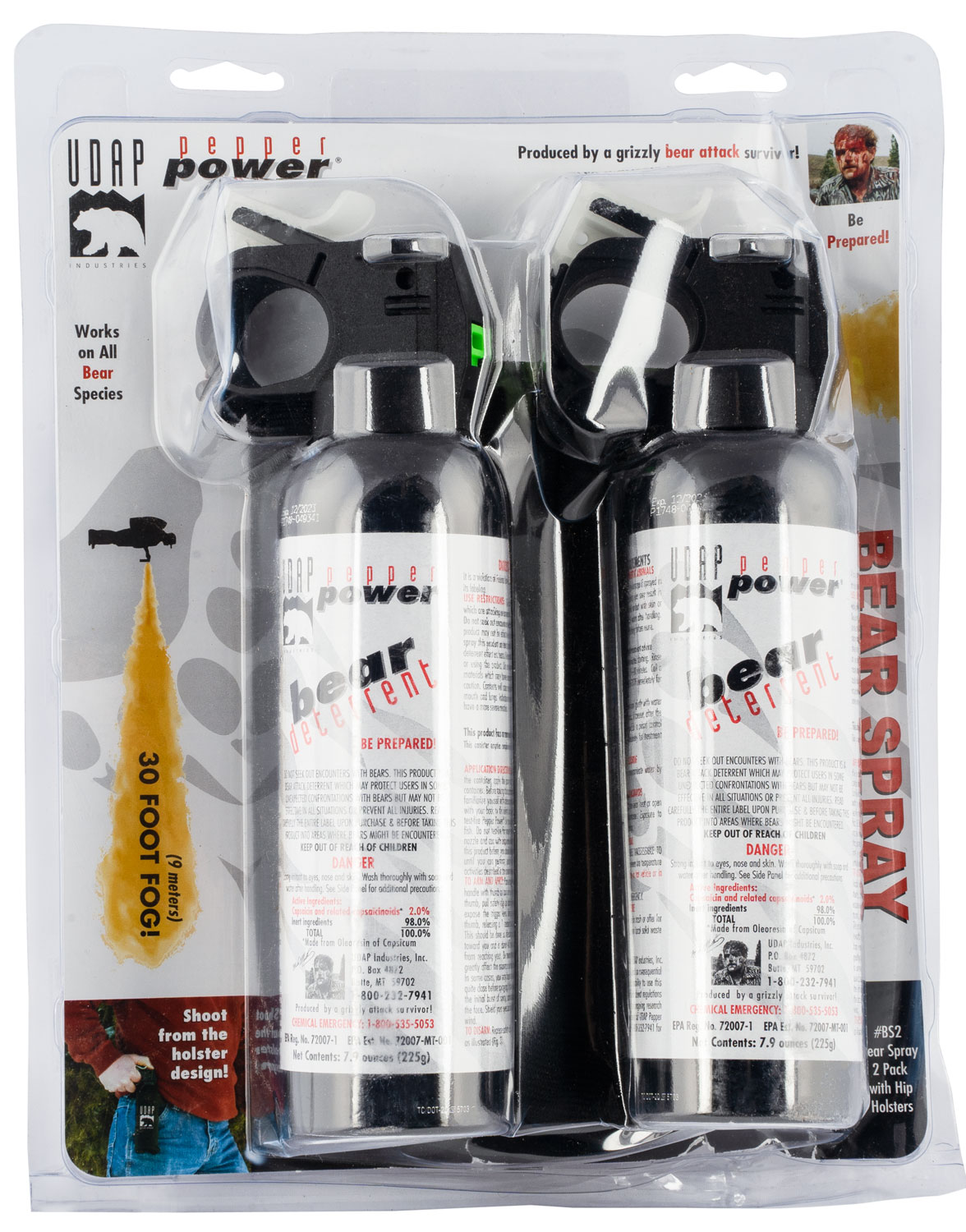 UDAP BS2 Bear Spray  OC Pepper Range 30 ft 7.90 oz 2 Pack