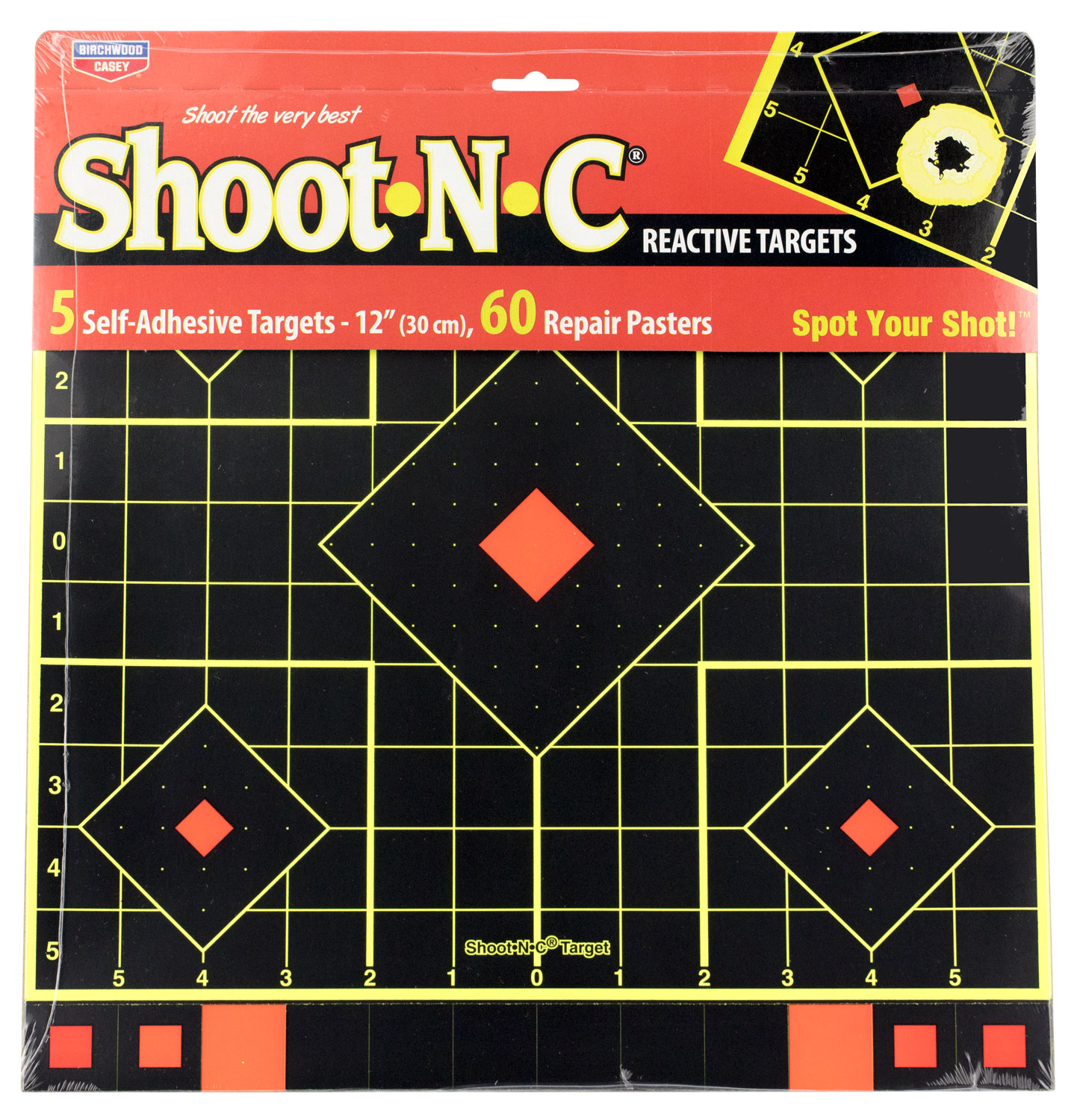 Birchwood Casey 34207 Shoot-N-C Sight-In Self-Adhesive Paper Pistol/Rifle Multi Color 5-Diamond Includes Pasters 5 Pack