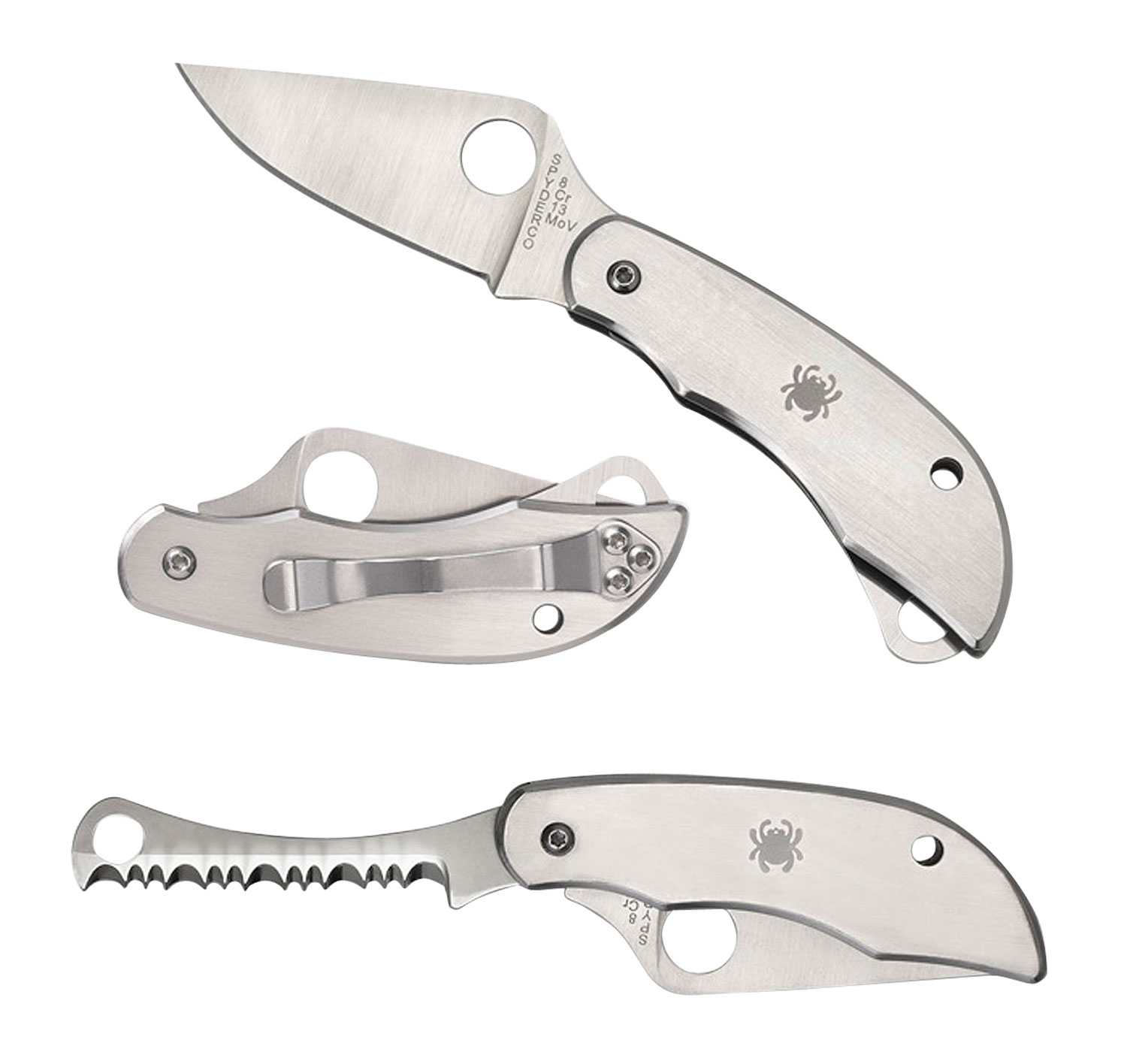 Spyderco C176P&S Clipitool  Silver Stainless Steel Folding 8Cr13MoV SS 4.57