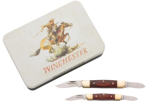 WINCHESTER KNIFE SS/WOOD STOCKMAN COMBO W/KNIFE TIN