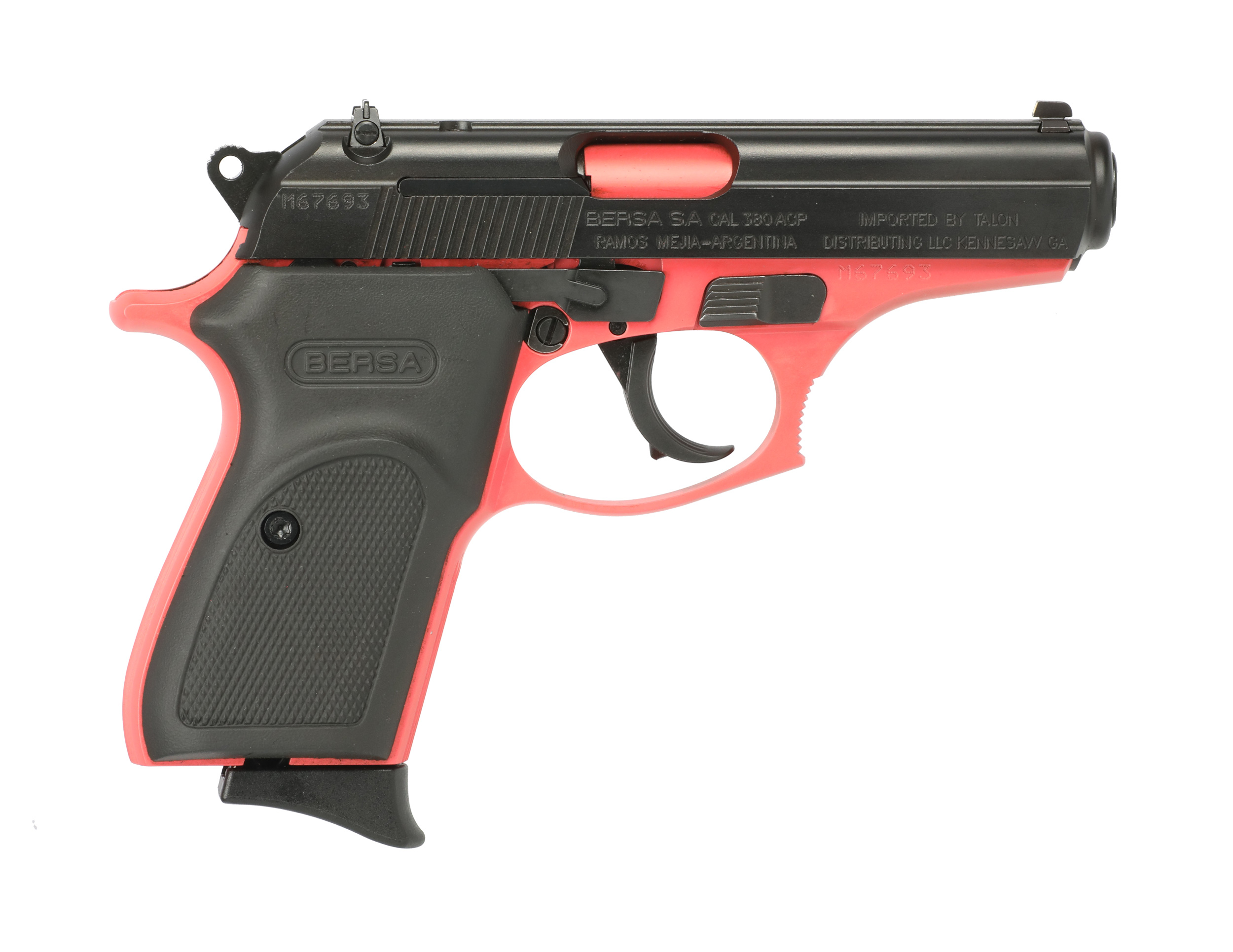 BERSA THUNDER .380ACP FS 8 SHT CORAL CERAKOTE AND BLACK