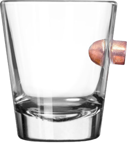 2 MONKEY SHOT GLASS WITH A .45 BULLET