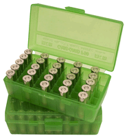 MTM AMMO BOX 9MM LUGER/.380ACP 50-ROUNDS FLIP TOP STYLE GREEN